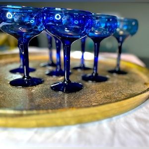8 Cobalt Blue Swirl Glass Goblets